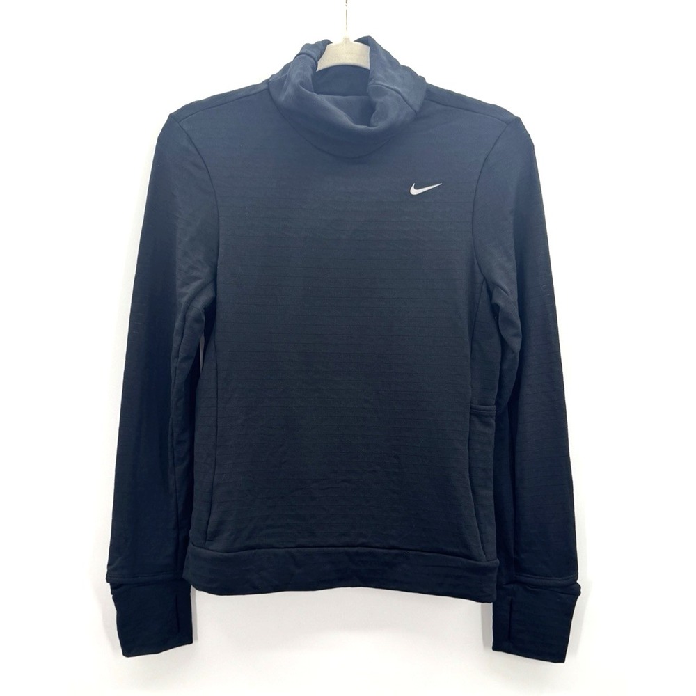 Nike Womens XS Top Black Therma-Fit Running Turtleneck Base Layer Reflective Gym